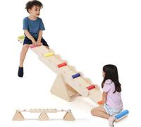 Poutre d'équilibre 2 en 1 en bois pour enfants, bascule en bois pour enfants, balançoire, planche d'équilibre pour intérieur et extérieur
