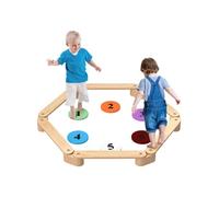 Poutre d'équilibre enfant en bois - pierres d'obstacle colorées - intérieur extérieur