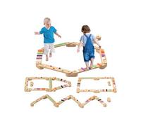 Poutre d'équilibre enfant en bois - pierres d'obstacle colorées - intérieur extérieur