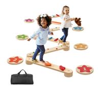 VEVOR Poutres d'équilibre en bois pour tout-petits, 6PCS, jouet Montessori pour enfant 2-6 ans, avec pierres d'obstacle pour coordination, motricité, gymnastique, intérieur, extérieur, filles, garçons