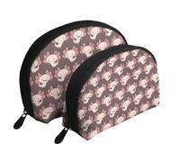 Pouvoir Axolotl Mignon, Trousse de Maquillage Coquille Femme Petit Porte-Monnaie Trousse de Toilette Trousse à cosmétiques 2 pièces