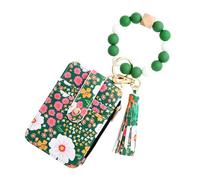 Poux de clés en perles, portefeuille de couvertures à glace,Sac de porte-clés en bois perlé pour carte de crédit | Portefeuille de bracelet portefeuille avec conception de motifs de fleurs pour les re