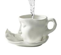 Povanjer Ensemble de soucoupes pour Tasse à thé Kiss Face,Ensemble de Tasses à café Kiss, Ensemble de Tasses à thé avec Soucoupe Thinker, 100 ML Art Abstrait Tasse à thé Baiser Amant stéréo Visage