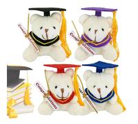 Povanjer Ours de graduation en peluche, ours de remise des diplômes - Peluche ours de 4 pièces de 7 cm avec chapeau en robe | Peluche douce et moelleuse, peluche de remise des diplômes 2024 pour