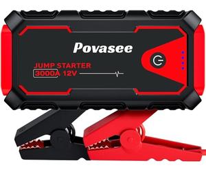 Povasee Booster Batterie Voiture, 3000A Auto Booster Batterie pour Véhicule 12V (Jusqu'à 10L Essence/8L Diesel), Booster Voiture Batterie Démarrage avec LED et 2 Sorties USB, Booster et Pinces