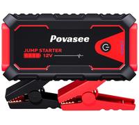 Povasee Booster Batterie Voiture, 5000A Auto Booster Batterie pour Véhicule 12V (Jusqu'à 10L Essence/8L Diesel), Booster Voiture Batterie Démarrage avec LED et 2 Sorties USB, Booster et Pinces