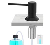 Poveta Distributeur Savon Encastrable Noir, Distributeur Savon Cuisine pour Évier, Distributeur Liquide Vaisselle avec Bouteille 300 ML et Tuyau de 1,2 M, Distributeur de Savon en Cuivre, Écrou Métal
