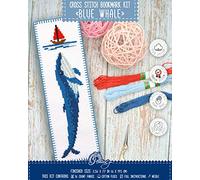 Povitrulya Kit de broderie au point de croix « Baleine bleue » - Kit de broderie au point de croix avec motif papier, toile Aida 16 fils et fil pré-trié
