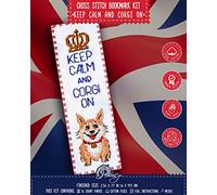 Povitrulya Kit de broderie au point de croix compté - Kits de bricolage pour adultes ou enfants - Marque-page amusant - Facile à utiliser - Collection d'artisanat - Keep Calm and Corgi On