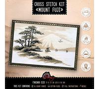 Povitrulya Kit de broderie au point de croix pour décoration d'intérieur Motif paysage japonais Mont Fuji 28 x 18 cm