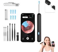 POVVFRTY Kit de Nettoyage des Oreilles 8 pièces, cuillère d'élimination du cérumen Visible Wi-FI avec caméra et lumière(Black Upgrade)