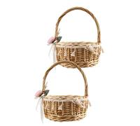 Povxlum 2 pièces panier de fleurs tissé, panier de rangement en rotin, panier de fille de fleur, panier de fleurs fait à la main avec nœud