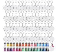 Povxlum 240 PièCes Sublimation Blancs Porte-CléS Ensemble Porte-CléS Ronds Sublimation Ornement Blancs Transfert de Chaleur Porte-CléS Glands