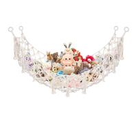 Povxlum Hamac carré en macramé bohème pour rangement de , filet de rangement pour animaux en peluche, corde de coton tissée, organiseur d'angle mural, hamac de rangement pour enfants, blanc