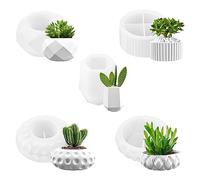 Povxlum Lot de 5 moules en silicone pour pot de fleurs en résine, moules de rempotage en silicone, moules pour plantes succulentes