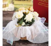 Povxlum Panier de fleurs tissé, panier de rangement en rotin, panier de fille de fleur, panier de fleurs fait à la main avec nœud en dentelle