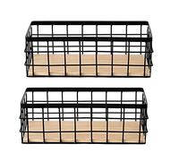 Povxlum Paquet de 2 Paniers de Rangement en MéTal avec Base en Bois, Paniers DéCoratifs pour le Rangement à, Panier en pour Organiser la Petite Vaisselle