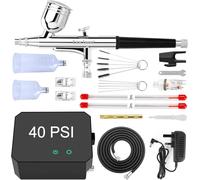 Powate Kit aérographe double action multifonction avec compresseur pour décoration de gâteaux, maquillage, artisanat, design d'ongles, noir