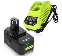 Powayup 5500mAh Remplacement pour Ryobi Batterie 18V P108 RB18L50 RB18L40+3A BCL14151H Remplacement Chargeur pour Ryobi 9.6V-18V RB18L25 RB18L15 RB18L13 P102 P103 P104 P105 P107