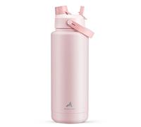 POWCAN Bouteille d'eau isolée de 40 oz avec paille 2 en 1 et couvercle à bec verseur, garde au froid 24 heures, étanche, sans BPA, bouteille d'eau à double paroi en acier inoxydable (Cotton Candy)