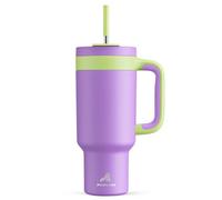 POWCAN Gobelet de 1200 ml avec poignée, paille 2 en 1 et couvercle à siroter, étanche, passe au lave-vaisselle, tasse à café de voyage isotherme en acier inoxydable, garde au froid pendant 34 heures,