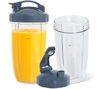 Poweka Lot de 2 tasses de rechange compatibles avec la machine NutriBullet 600 W Pro 900 W NB-101S NB-201, couvercle à rabat, couvercle hermétique et lame d'extraction, gris (946 ml)