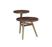 Powell Bruno Table d'appoint à Deux étages en métal Plateau en Bois de manguier, Fer, Naturel et doré, Two Tiered