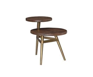 Powell Bruno Table d'appoint à Deux étages en métal Plateau en Bois de manguier, Fer, Naturel et doré, Two Tiered