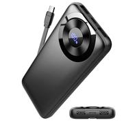 Power Bank 10 000 mAh, Chargeur de téléphone 3 A, Charge Rapide avec entrée et Sortie USB-C, 4 Sorties, Chargeur Portable avec câbles intégrés, Compatible avec iPhone 16/15/12/11/13/14/tablettes