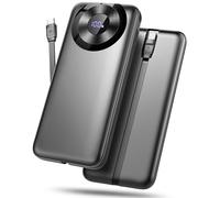 Power Bank 10 000 mAh, chargeur de téléphone 3 A, charge rapide avec entrée et sortie USB-C, 4 sorties, chargeur portable avec câbles intégrés, compatible avec iPhone 16/15/12/11/13/14/tablettes