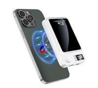 Power Bank 10 000 mAh, sans fil magnétique PowerBank PD 22,5 W Charge rapide Chargeur portable avec écran LED USB-C Pack Batterie Compatible pour iPhone 12/13/14/15/Pro/Mini/Pro Max (Blanc)