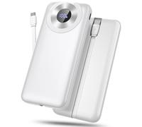 Power Bank 10000mAh, Batterie Externe Charge Rapide Batterie Portable 4 Sorties avec Câbles Intégrés, 3A USB C Input et Output, Chargeur Externe Compatible avec iPhone16 15 14 Pro Max Samsung Xiaomi