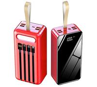 Power Bank 80 000 mAh, Batterie Externe Grande capacité avec 4 câbles intégrés et 7 Ports, Charge Rapide pour téléphone, Tablette et Autres appareils, Rouge, 80 000 mAh