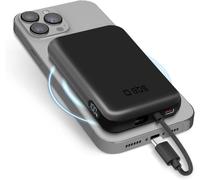 Power Bank Batterie 5000 Mah,Compatible Avec Magsafe,Charge Sans Fil,Câble Usb-C Intégré,Port Usb-C,Écran Lcd De Statut,Universelle Pour Iphone,Samsung,Xiaomi,Oppo,Noir.