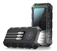 Power Bank Chargeur solaire 26800 mAh, charge rapide PD 22,5 W, chargeur sans fil 15 W, batterie avec 3 câbles intégrés, 7 sorties, lampes de poche, chargeur portable pour camping, extérieur, urgence