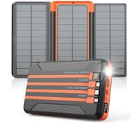 Power Bank Chargeur solaire 46800 mAh 4 câbles intégrés 3 panneaux solaires pliables PD20W Chargeur portable à charge rapide Affichage LED Powerbank USB C in/sortie, batterie externe avec lumière SOS
