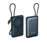 Power Bank Magnétique sans Fil 15000mAh, Support Pliable, Câble Type-C Intégré, Affichage Numérique, Compatible avec Plusieurs Appareils, Batterie Externe Portable(Argent)