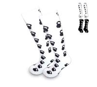 POWER BEAST Chaussettes de Sport Kettlebell, Chaussettes Rigolotes, Chaudes, Respirant, Thermorégulateur, Pour le Sport, Running, Cross Training, Gym, Unisex, Homme et Femme. (S/M, BLANC)