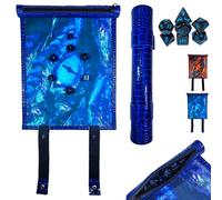 POWER BEAST Dungeon Tapis à rouler à dés dragon 2 en 1 et plateau à dés + ensemble de dés D&D polyédrique DND polyédrique, défilement portable et pliable, Donjons et Dragons, D&D, DND, RPG (BLUEDRAGON