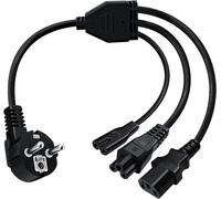 Power Cable 3 Pin 10A 250V IE Splitter Contact Protection Cable Type F (CEE 7/4) to C13+C5+C7 Socket,for Indoor Use TV,PC,Monitor (0.5 m)