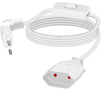 Power Cable 90 Degree Euro Power Cable with Switch,Type C Flat Euro Male to Type C Euro Female,2.5A/250V 0.75mm² for Monitor,TV (White)