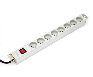 Power Distribution Unit (PDU) for 19" Rack, 8x Type E sockets, 1.8m, 1x Schuko plug, 16A, on/off switch, aluminum