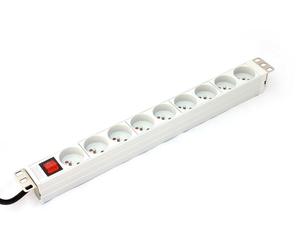 Power Distribution Unit (PDU) for 19" Rack, 9x Type E sockets, 2.0m, 1x C14 plug, 10A, on/off switch, aluminum