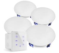 Power Dynamics A100WSet Lot de 4 Haut-Parleurs de Plafond avec Amplificateur Mural - Blanc, avec Câbles de Connexions, Compatible 100V, Bluetooth 5.0, Idéal pour Une Installation Public Address