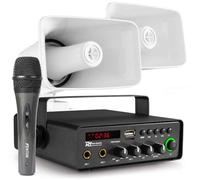Power Dynamics - Pack de Sonorisation Voiture 30W 12V avec 2 Haut-Parleurs Pavillon et Microphone - Système d’Annonce Mobile