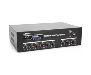 Power Dynamics PBA120 - Amplificateur Bluetooth, 120 Watts, 100 Volts, Télécommande, Radio, USB et SD, Lecteur MP3, Idéal pour la Musique et Les Discours