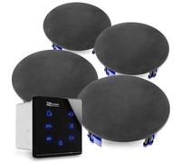 Power Dynamics Powerline A100B Pack Amplificateur Mural avec 4 Enceintes Encastrables - 60 Watts, BT 5.0, USB et Micro SD, Écran Tactile, Télécommande, Idéal pour Sonorisation de la Maison
