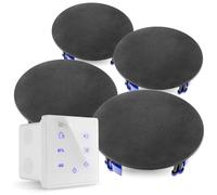 Power Dynamics Powerline A100W Kit Amplificateur 4X 20 Watts avec Enceintes de Plafond Noires, Bluetooth, USB et Micro SD, Écran Tactile, Livré avec Télécommande