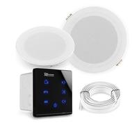 Power Dynamics Powerline A50B Pack Amplificateur Mural avec 2 Enceintes de Salle de Bain - 80 Watts, Câbles Inclus, BT 5.0, USB et Micro SD, Écran Tactile, Idéal pour Sonorisation de la Maison