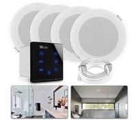 Power Dynamics Powerline A100B Pack Amplificateur Mural avec 4 Enceintes de Salle de Bain - 160 Watts, Câbles Inclus, BT 5.0, USB et Micro SD, Écran Tactile, Idéal pour Sonorisation de la Maison